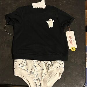 Cat & Jack Black Top and White Ghost Print Bottom Set